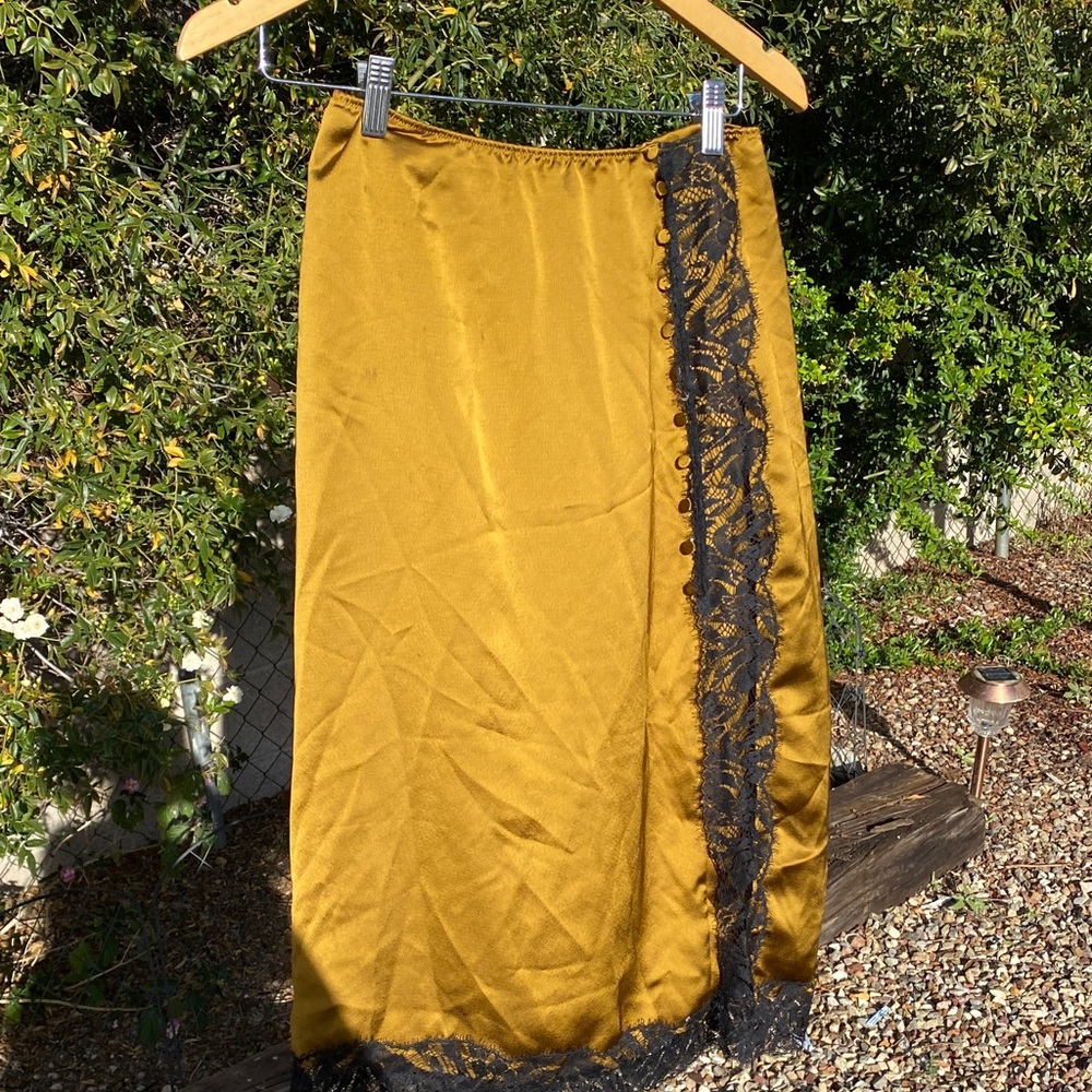 Victoria's Secret Gold Midi Skirt with Black Lace